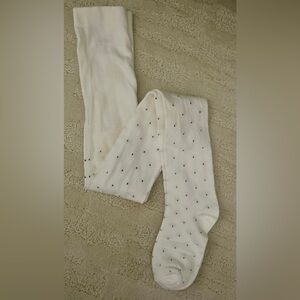 Janie and Jack Cream Tights with Black Dots